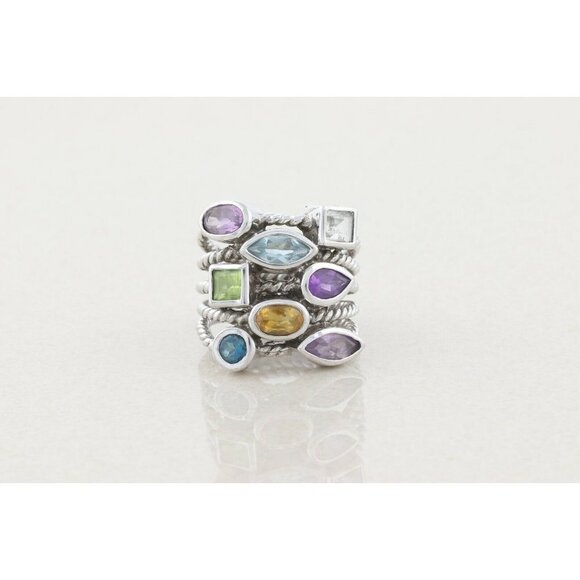 Sterling Silver Amethyst, Peridot, Citrine, Blue Topaz, White Topaz Ring 6.5 - Picture 1 of 7